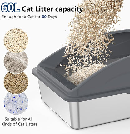 Extra Large XXXL Stainless Steel Litter Box, 28" L x 20" W x 12.2" H Super Large Stainless Steel Litter Box, Suitable for Large Cats and Multiple Cats, Non-Sticky, Anti-Leakage, Easy to Clean