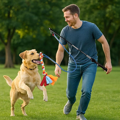Interactive Flirt Pole Toy for Dogs – Agility Training & Exercise Chase Stick, Durable Tug Teaser Wand with Strong Rope Lure, Outdoor Play Toy for All Dog Sizes (35-Inch Pole)