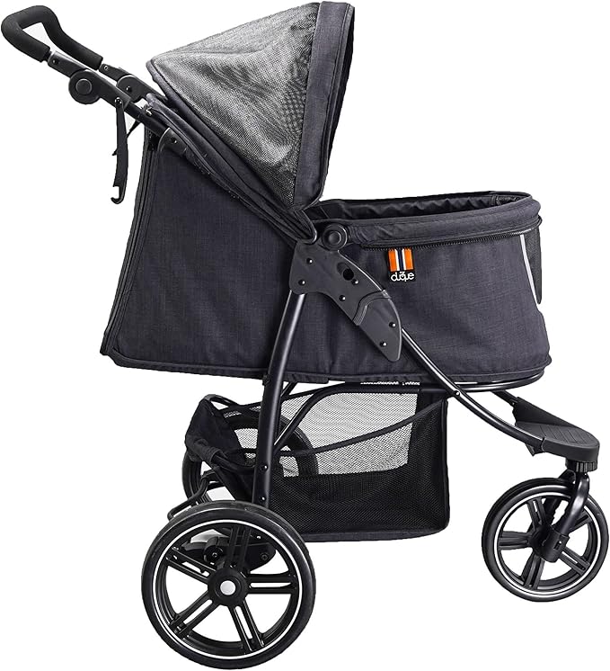 COOPER dog & pet robust buggy, jogger holds up to 32 kg / 70lbs, easy fold, multi-height adjustable soft touch handle, reflective accents, mesh inserts, zippered exits, storage basket below