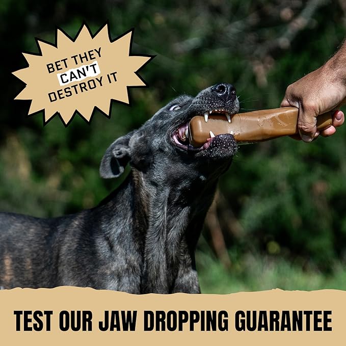 Virtually Indestructible Dog Stick Toy - Natural Series - Lifetime Replacement - Durable Chew Toy for Aggressive Chewers - Safe Non-Toxic Natural Rubber - Chew, Tug & Fetch - Med/Large, 8”x2”
