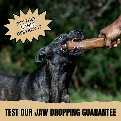 Virtually Indestructible Dog Stick Toy - Natural Series - Lifetime Replacement - Durable Chew Toy for Aggressive Chewers - Safe Non-Toxic Natural Rubber - Chew, Tug & Fetch - Med/Large, 8”x2”