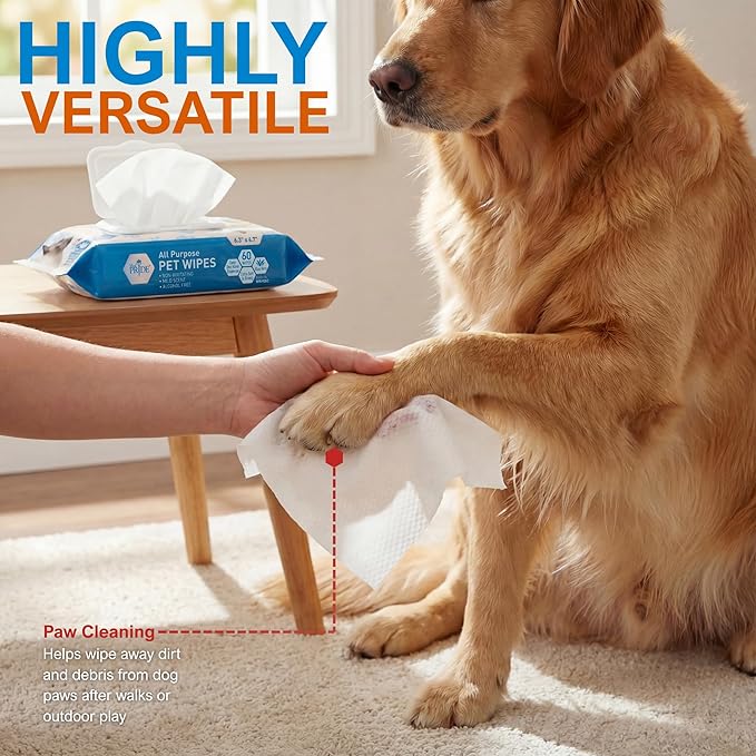 MED PRIDE Hypoallergenic Animal Wipes for Cats Bathing and Cleaning Fur, Extra Soft, Alcohol and Paraben Free, Aloe Vera Enriched (Pack of 60)