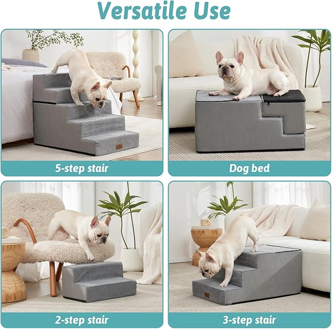 Dog Stairs for Small Dogs, 17.7" Extra Wide Detachable Pet Stairs for Couch and Bed, 23.6" H Non-Slip Dog Steps for Puppies and Old Cats, 17.7x29.5x23.6 inch, Grey