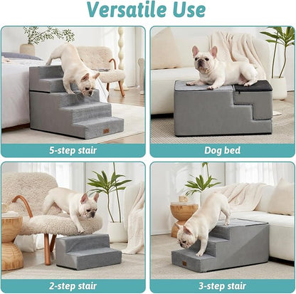 Dog Stairs for Small Dogs, 17.7" Extra Wide Detachable Pet Stairs for Couch and Bed, 23.6" H Non-Slip Dog Steps for Puppies and Old Cats, 17.7x29.5x23.6 inch, Grey