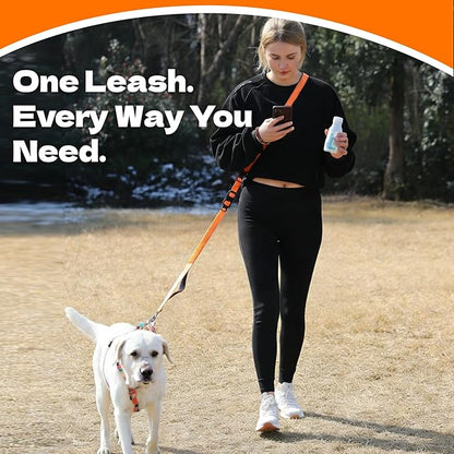 6-in-1 Hands-Free Dog Leash, Waist & Crossbody Bungee Lead with Dual Padded Handles, Bungee Shock Absorbing, Seat Belt Buckle, Reflective for Small Medium Large Dogs, Orange