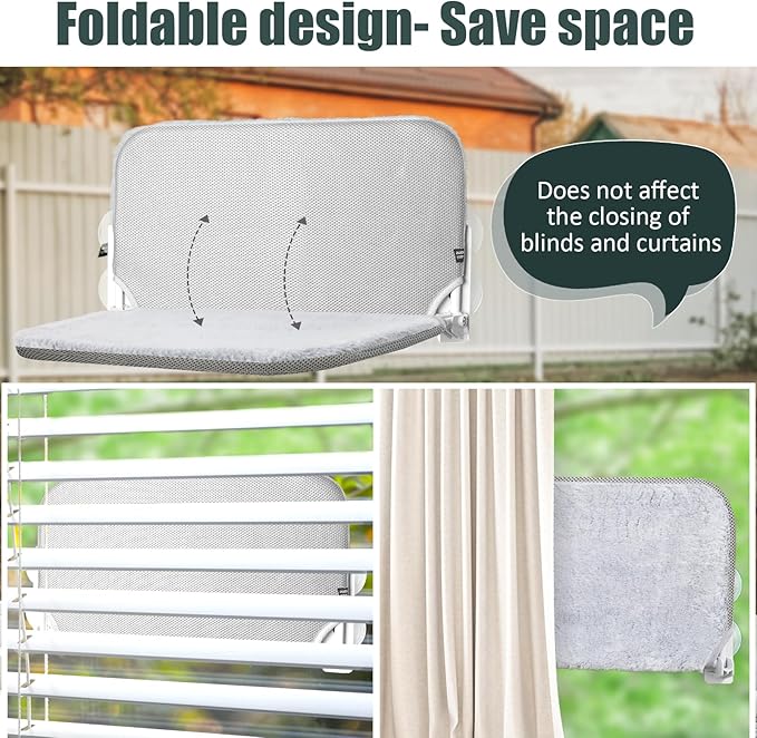 Sunhoo Cat Window Hammock Perch Cordless Perches Window Sill Seat Bed Foldable Stable Lounger Upgraded Suction Cup Easy Assembly Indoor Cats Kitty Shelf Hold Up to 55lbs (Light Gray, L)