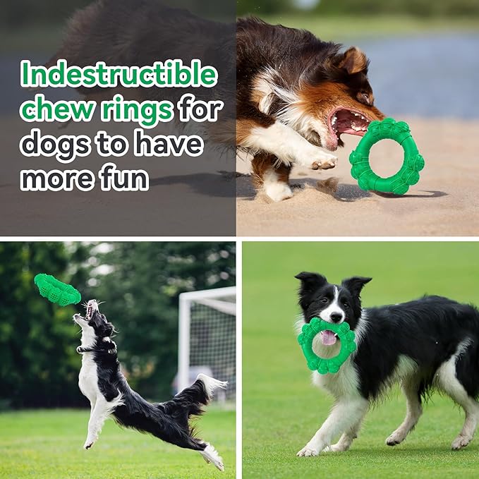 Indestructible Dog Chew Toys for Aggressive Chewers, Super Dog Chewer Toys for Medium Large Dogs, Interactive Dogs Ring Toy, Heavy Duty Teething Toys