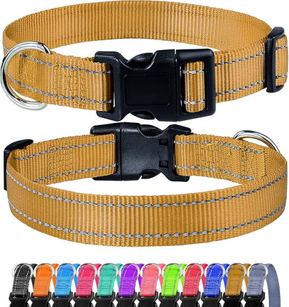 FunTags Reflective Dog Collar, Sturdy Nylon Collars for Puppy and Extra Small Girl and Boy Dogs, Adjustable Dog Collar with Quick Release Buckle,Khaki,3/8" Width