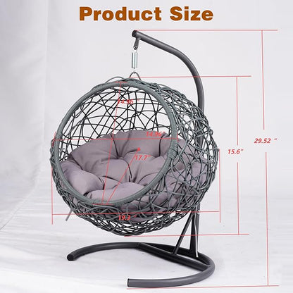 Cat Egg Chair with Stand & Cushion, Cat Swing Bed with Rattan Wicker Appearance, Hanging Chair for Indoor Cats Pet Kitten Puppy Small Dogs (Grey, 17.70 Inch)