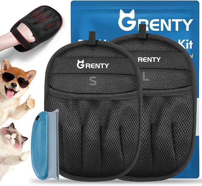 GRENTY 2 PCS Pet Hair Removal Glove for Dogs & Cats, Upgraded Five-Finger Electrostatic Pet Hair Remover, Pet Hair Removal Tool for Clothing, Carpets, Sofa Gaps, and Car Seat