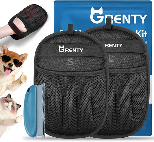 GRENTY 2 PCS Pet Hair Removal Glove for Dogs & Cats, Upgraded Five-Finger Electrostatic Pet Hair Remover, Pet Hair Removal Tool for Clothing, Carpets, Sofa Gaps, and Car Seat