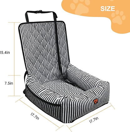 Dog Car Seat for Small and Medium Dogs, Booster Seat Sofa Pet Bed, Portable Car Travel Carrier Bed (Black Stripes,M)