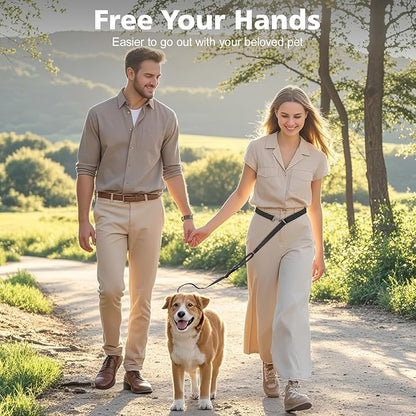 Hands Free Dog Leash, 8.5ft Adjustable Hands Free Leash for Medium Dogs, Versatile Handheld Crossbody Waist Lead with 3 Rings, Easy Adjust for Running Jogging Walking, Sponge Handle, Black