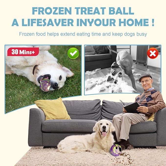 Dog Frozen Treat Toy, Slow Food Training to Relieve Boredom and Stimulating, Interactive Treat Dispensing Dog Toy, Interactive Chew Toys, Super Easy to Open Clean, for Small Dogs (purple, Large)