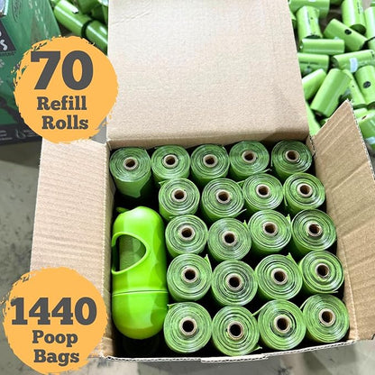 Doggy Poop Bags Biodegradable with Dispenser (1440 Bags) Eco-friendly Dog Waste Pickup Bags Landfill-friendly Refill Rolls Cat Waste Bags (Green, 72 Rolls, Unscented)
