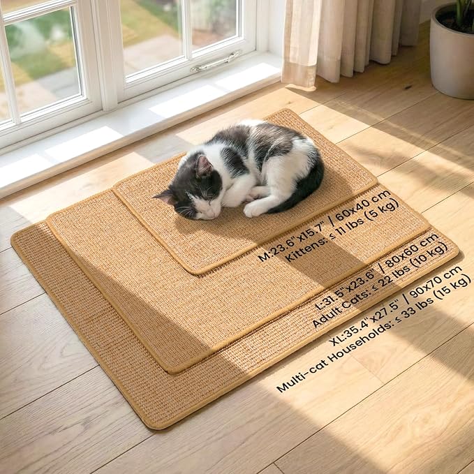 Cat Scratcher Mat,Sisal Cat Scratch Pad Rug,Wall Scratchers for Indoor Kitten Scratching&Stretching,Furniture Protector for Post&Sofas&Couch&Carpets&Floor,Kitty Bithday Gifts,Medium,Brown