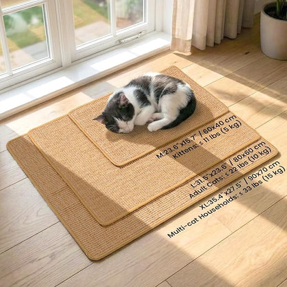 Cat Scratcher Mat,Sisal Cat Scratch Pad with Hook&Loop Tape,Wall Floor Kitten Scratching Pads Rug for Indoor,Furniture Protector for Couch&Carpets&Sofas,Kitty Bithday Gifts,Medium,Brown,2 Pack