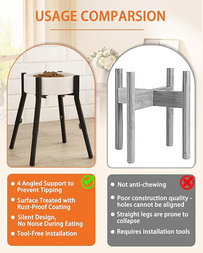 Piskyet Raised Dog Bowl Stand for Large Dogs Adjustable Elevated Dog Bowl Fits 6-10" Bowls, Height Adjustable to 7.5-15" Tall,Single Food and Water Stand Feeder(Bowl not Included)