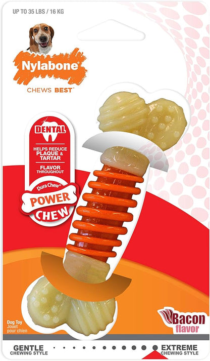 Nylabone PRO Action Dental Bone Power Chew Toy for Dogs, Dog Toys for Aggressive Chewers, Bacon Flavor, Medium - Up to 35 lbs, 1 Count