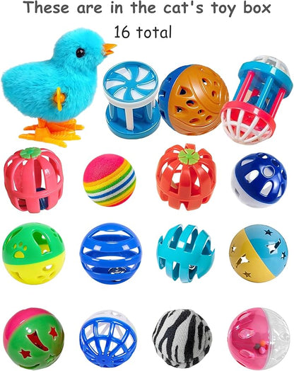 16 Pack Indoor Kitten Cat Toys Balls with PP Material, Plush Toys and Bell Balls for Cats and Breeds (1.5'' - 3.7'')