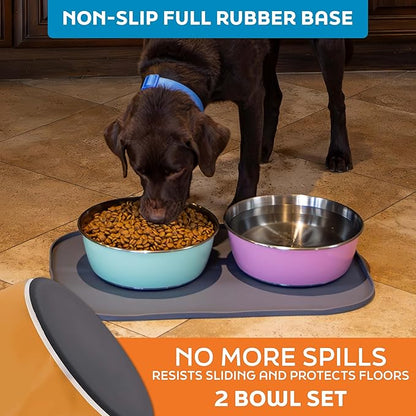 Master Pet Supply Stainless Steel Dog Bowls Set of 2 (128 Oz Each) with Non-Slip Rubber Base - Mango Tango - Basic Dog Food Bowl Water & Food Bowls for Small Medium Large Dogs & Cats, Metal Dish