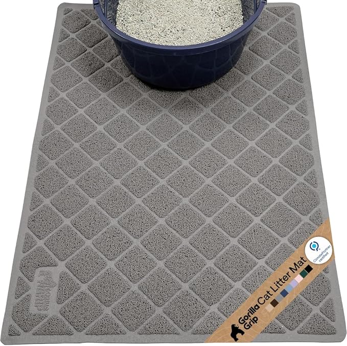 GORILLA GRIP Cat Litter Box Mat, Cushioned Coil Mesh Litter Trapping Mats, Scatter Control Supplies for Less Mess, Phthalate Free, Ultra Deep Catch Grooves, Rinse or Vacuum to Clean, 30x20 Gray