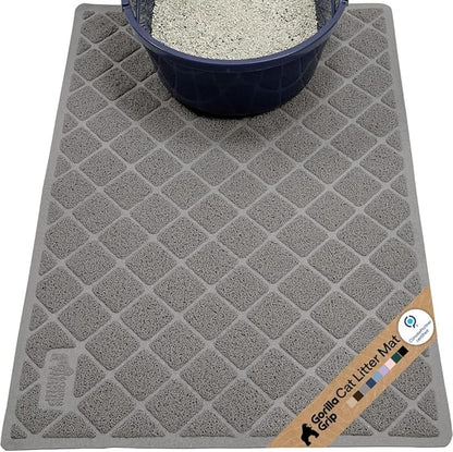 GORILLA GRIP Cat Litter Box Mat, Cushioned Coil Mesh Litter Trapping Mats, Scatter Control Supplies for Less Mess, Phthalate Free, Ultra Deep Catch Grooves, Rinse or Vacuum to Clean, 30x20 Gray
