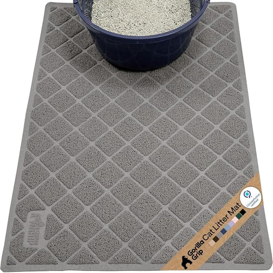 GORILLA GRIP Cat Litter Box Mat, Cushioned Coil Mesh Litter Trapping Mats, Scatter Control Supplies for Less Mess, Phthalate Free, Ultra Deep Catch Grooves, Rinse or Vacuum to Clean, 30x20 Gray