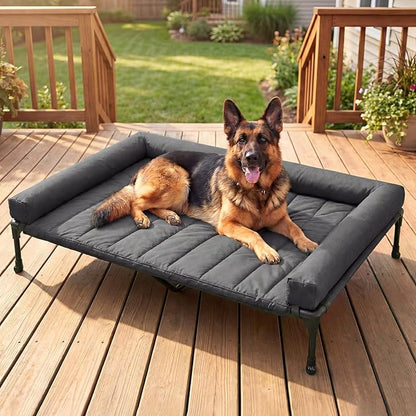 Veehoo Cooling Elevated Dog Bed Add Removable Waterproof Bolster Cushion Mat, Raised Pet Cot with Breathable Teslin Mesh, No-Slip Feet, Dog Couch Bed for Indoor Outdoor, 53 inches, Black