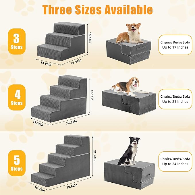 NEWBULIG 4-Step Dog Stairs, 18" H Dog Steps for Sofa and Chair, Non-Slip Sturdy Pet Steps for Small Dogs and Cats, Pet Ramp for High Bed Indoor(Grey)