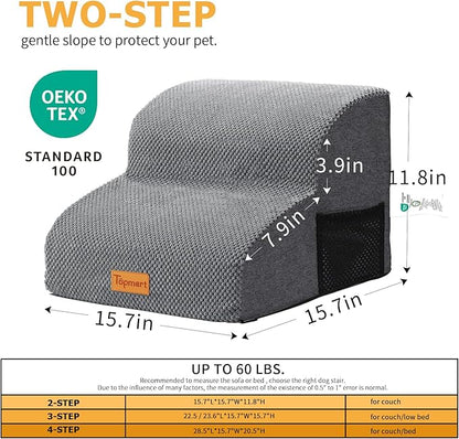 Topmart High Density Foam Pet Steps 2 Tiers,11.8" High,Non-Slip Dog Stairs,Soft Foam Dog Ramp Ladder,Best for Injured,Older Cats,Pets with Joint Pain,Suitable for Low Sofas,Stairs,Lower Place