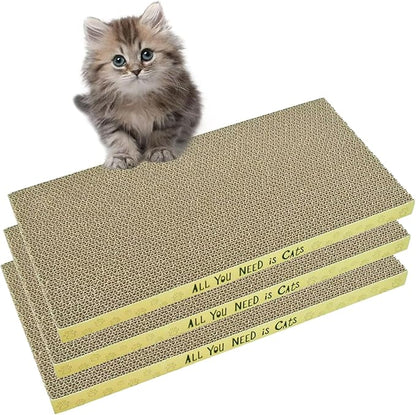 AccEncyc Cardboard Cat Scratcher Pads Cat Scratching Board for Indoor Cats 16.5x8.3x1 Inch Dual-Side Corrugated Cat Scratcher Reusable Cat Supplies - 3 Pack