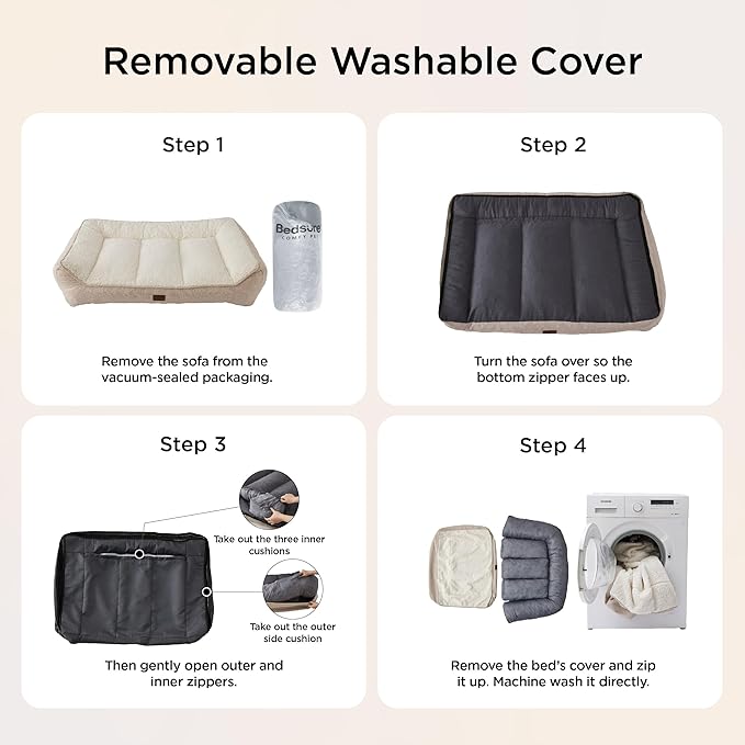 Bedsure SupportMax™ XL Plus Orthopedic Dog Beds Large Sized Dog - As Seen on TV Extra Thick Supportive Dogs Couch with Waterproof Washable Cover, Jumbo Comfort Pet Sofa with Soft Sherpa, Brown, 48"