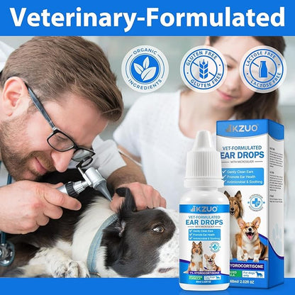 Dog Ear Infection Treatment, Dog Ear Drops with 1% Hydrocortisone for Dog, for Dog Yeast Infection, Soothe Itching, Redness, & Swelling - Vet Recommended