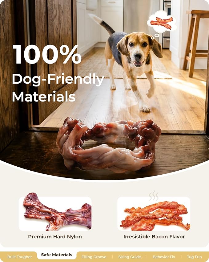 Dog Toys for Aggressive Chewers: 3 Pack Dog Chew Toys, Indestructible Dog Toy for Medium Large Dogs, Tough Dog Toys to Keep Them Busy, Chew Toys for Dogs, Bacon Flavor