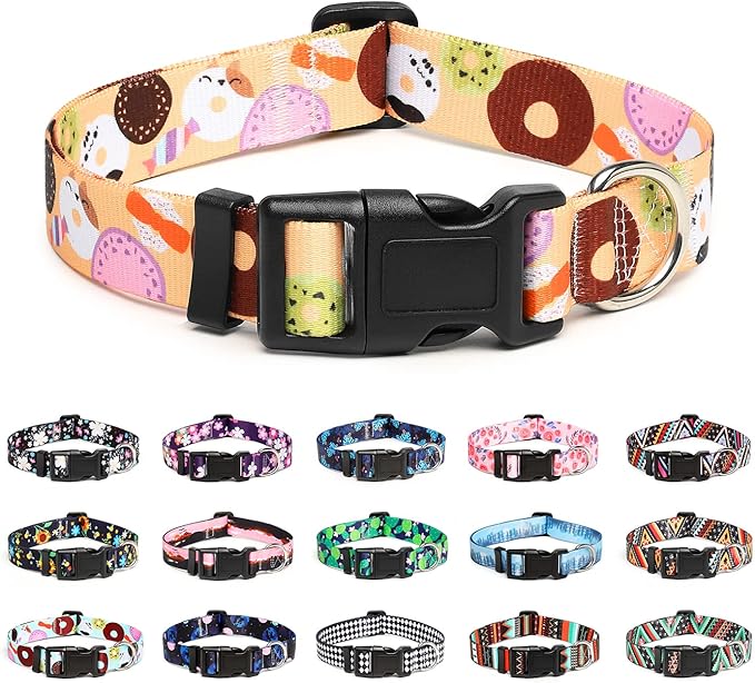 Mercano Adjustable Dog Collar - Special Design Patterns, Soft Nylon Comfortable Sturdy Pet Collar for Small Medium Large Dogs (M, Beige Cookie)