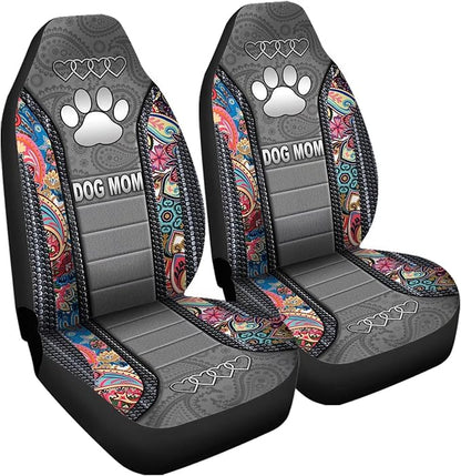 Dog Mom Paw Boho Floral Print Car Seat Covers, Waterproof Soft Universal Fashionable Car Seat Cushion Cover, Fit for Almost Vehicle