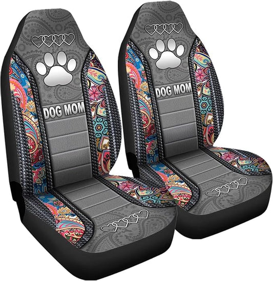 Dog Mom Paw Boho Floral Print Car Seat Covers, Waterproof Soft Universal Fashionable Car Seat Cushion Cover, Fit for Almost Vehicle
