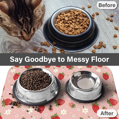 Patterned Cat & Dog Bowl Mat for Food and Water, 17"×30" Quick Dry Absorbent Pet Feeding Mat, Eco-Friendly Dog Placemat