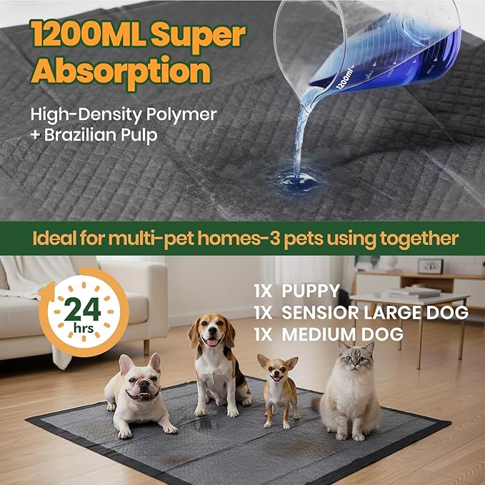 Gimars XXXL 31"x47" 40 Counts Odor-Control Charcoal Pee Pads for Dogs, Super-Absorbent and Leak-Proof Pet Training Pee Pads, Disposable Charcoal Puppy Pads Suitable for Dogs, Cats and Rabbits