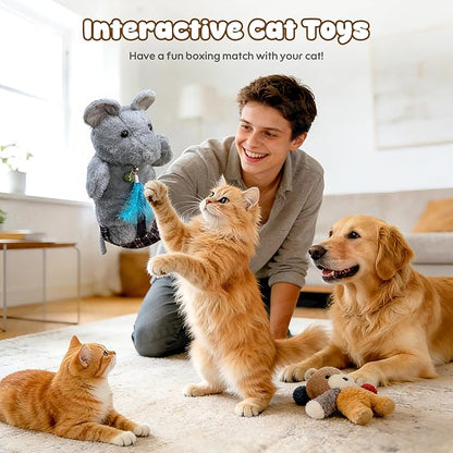 Homrich Cat Wrestling Glove Toys, Interactive Hand Puppet with Catnip & Feathers, Thick Soft Padding for Safe Play - Durable Fun & Enrichment for Cats & Kittens