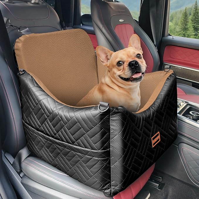 JOEJOY Dog Car Seats for Small Medium Dogs Under 35lbs, Waterproof PU Leather Dog Booster Seat with Detachable Cover, Thickened Memory Foam Pet Car Seat with Safety Belt and Storage Pockets