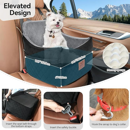 GL GLENSLAVE Dog Car Seat for Small/Medium Dogs, Dog Booster Car Seats with Thick Cushion for Dogs Under 35lbs, Detachable Washable Pet Carseat with Storage Pockets, 2 Safety Belts(Black/Grey)