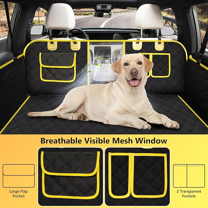 L'AGRATY Dog Car Seat Cover: Waterproof Back Seat Extender for Dogs with Side Flaps - Nonslip Hard Bottom Car Seat Cover for Dogs with Mesh Window: 60/40 Split Bench Dog Hammork Bed for Car SUV Truck