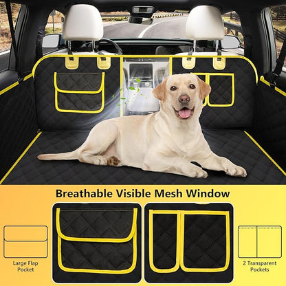 L'AGRATY Dog Car Seat Cover: Waterproof Back Seat Extender for Dogs with Side Flaps - Nonslip Hard Bottom Car Seat Cover for Dogs with Mesh Window: 60/40 Split Bench Dog Hammork Bed for Car SUV Truck