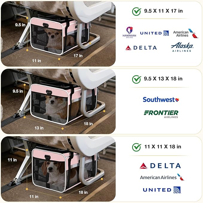 Lekereise Top-Expandable Pet Carrier 17x11x9.5 Inch Alaska Hawaiian Airline Approved Soft Sided Underseat to 12lbs Travel Carriers for Small Cats and Dogs with Locking Safety Zippers Anti-Scratch Mesh
