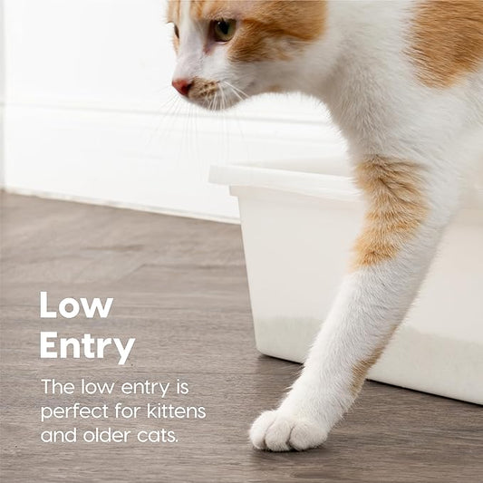 IRIS USA Large Open Top Cat Litter Box, Kitty Litter Pan, Pearl