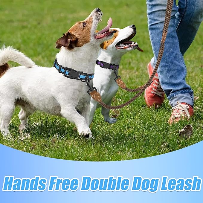 Mile High Life Dual Dog Leash - 360 Swivel No Tangle Walking, Hands Free With Leather Tailored Connection, Double Rope for Two Dogs (Dark Brown, 8FT)