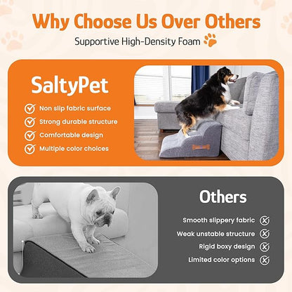 Dog Stairs for Small Dogs, 3-Step Dog Ramp for Bed Chair and Couch, Pet Stairs for Cats with Durable Non-Slip Waterproof Cover, Indoor Pet Steps, Comfortable, Grey