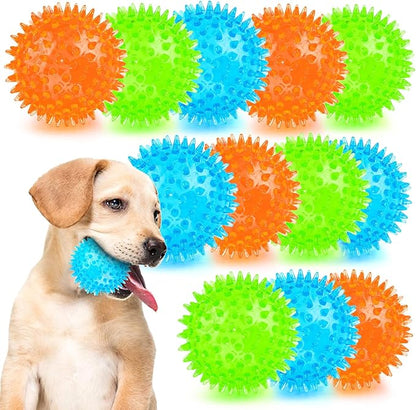 Puppy Toy 2.5” Squeaky Dog Balls Toys and Spikey Dog Ball for Aggressive Chewers for Small Dogs Dog Balls for Clean Teeth and Training （12 Pack）
